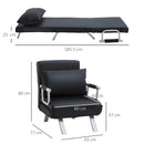 Poltrona Letto Singolo 65x69x80 cm Schienale Reclinabile su 5 Posizioni Nero   