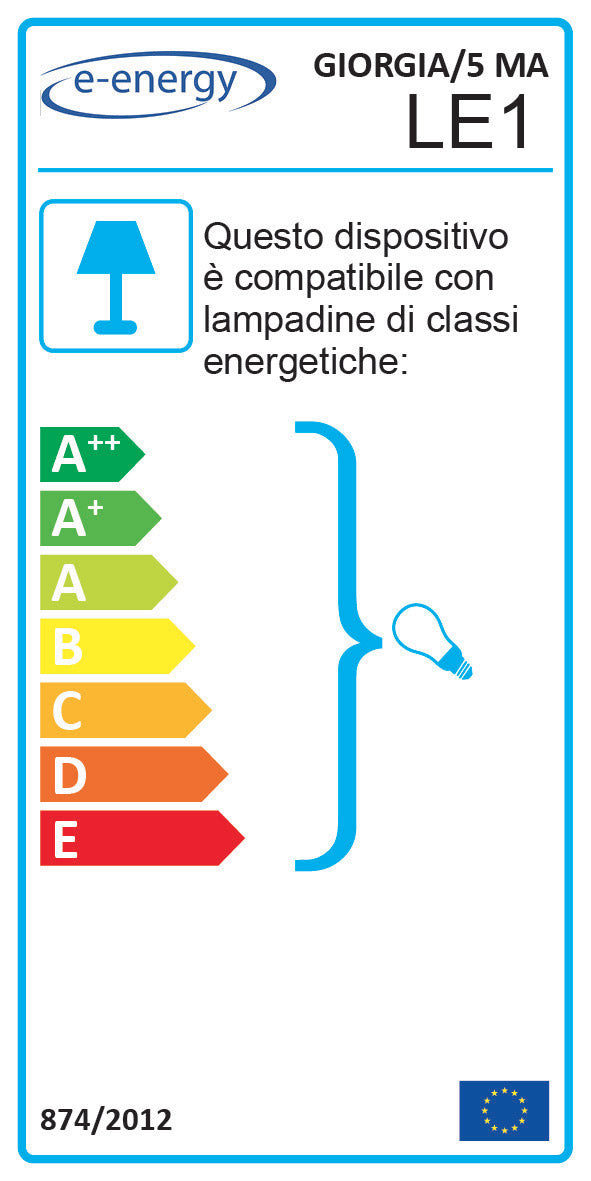 Lampadario 5xE14 Montatura Marrone-Ramato Vetro Paglierino E-Energy Giorgia