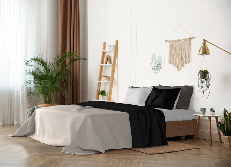 Set Lenzuola Sopra Sotto e Federe Doubleface Nero\/Grigio Chiaro