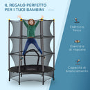 Tappeto Elastico per Bambini Ø140 x 190 cm con Rete di Sicurezza e Pali Imbottiti Età 3-10 Anni Nero   