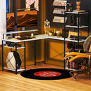 Scrivania Angolare 137x140x139,5 cm Supporto per Monitor Presa Elettrica e USB Bianco e Nero   