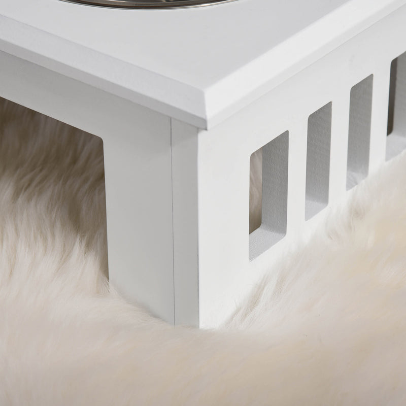 Ciotole Rialzate per Cani Piccoli e Taglia Media con 2 Ciotole in Acciaio Supporto in MDF Bianco  