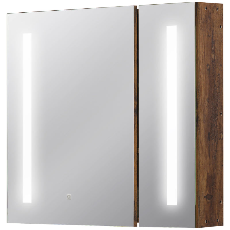 Specchiera Bagno con Luci LED Regolabili 70x15x65 cm 2 Ante e Mensola Regolabile Marrone-1