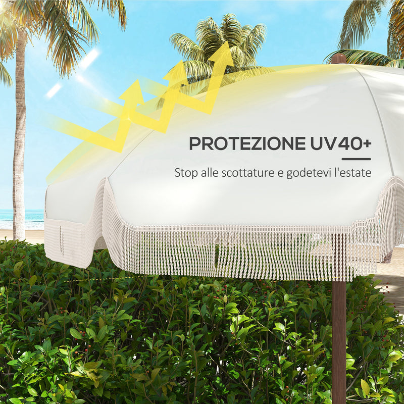 Ombrellone da Giardino Spiaggia Ø1,9x2,1m con Protezione UV40+ e Borsa di Trasporto Crema-4