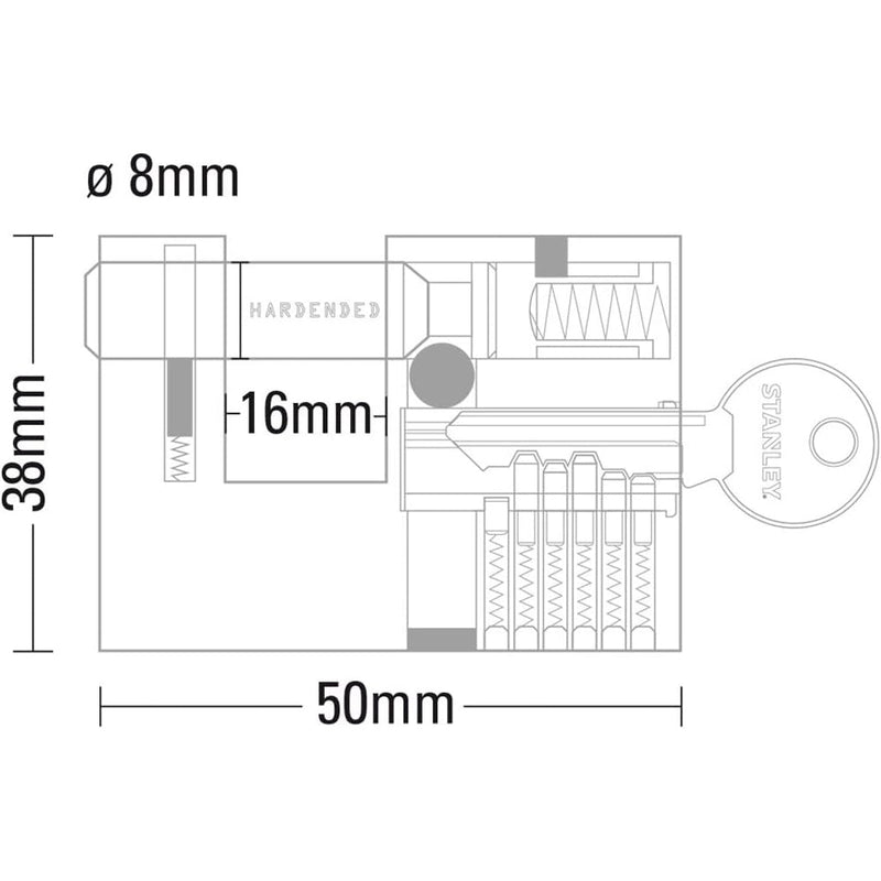 Lucchetto Rettangolare Baionetta in Acciaio Temperato con 3 Chiavi 50 mm Stanley