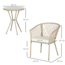Set Tavolino con Piano in Vetro e 2 Poltrone da Giardino in Rattan PE Acciaio e Poliestere Cachi