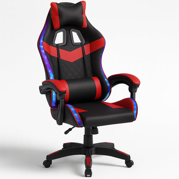 acquista Sedia da Gaming con Led RGB Altezza Regolabile 106-116 cm in Pelle PU Rosso e Nero