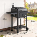 Barbecue a Carbone 112x65x115 cm Griglia Smoker con Ruote in Metallo e Acciaio Nero      