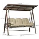 Dondolo da Giardino 3 Posti 208x120x174 cm in Acciaio Marrone e Cachi