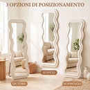 Specchio da Terra 160x60 cm con Cornice Ondulata in Velluto e Vetro Temperato Crema      