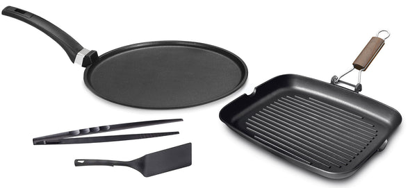 online Set 4 Pezzi Bistecchiera + Piastra Multiuso in Alluminio Pressofuso Antiaderente Olympia Supreme