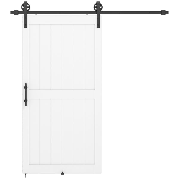 prezzo Porta Scorrevole in Stile Country 106,6x213,4 cm con Binario e Maniglia in Legno e Acciaio Bianco e Nero