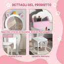 Set Toeletta Trucco Bambina 55x34x87 cm con Sgabello Specchio in Acrilico 2 Scatole Portaoggetti Design Unicorno in MDF Rosa      