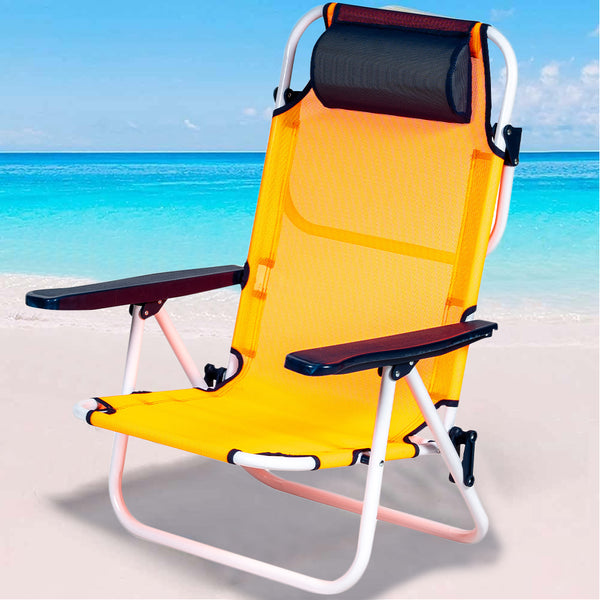 sconto Spiaggina Sedia Sdraio Prendisole Pieghevole con Cuscino in Textilene Arancione Neon