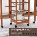 Carrello da Cucina Servizio Ausiliare in Legno e Metallo Cromato con 6 Ruote e Cassetto