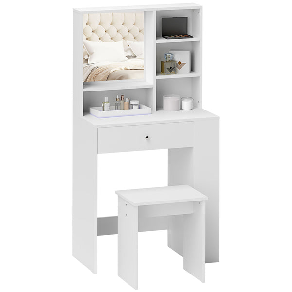 Consolle Trucco 70x40x137 cm con Sgabello e Ripiani a Giorno in Legno Bianco online