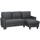 Divano Letto 3 Posti 197x129x85 cm con Chaise e Spazio Contenitore in Tessuto Effetto Lino Grigio Carbone      