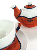 Set Tazze The 9 Pezzi con Teiera e Lattiera in Porcellana Decoro in Bambù Arancione