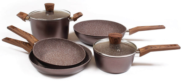 Batteria di Pentole 7 Pezzi in Alluminio Forgiato Antiaderente Induzione Collection Cora Marrone online