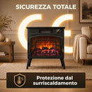 Camino Elettrico da Terra 1000/2000 W 58x24,5x56,5 cm WiFi con Vista su Tre Lati Fiamma 3D Termostato e Timer per 30 m² Nero      