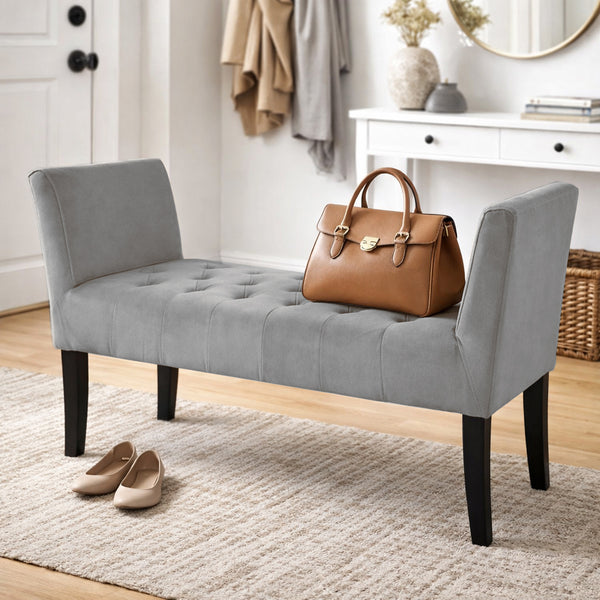 Panca Fondoletto Ingresso 111x40x60 cm con Piedi in Legno e Rivestimento Velluto Grigio online