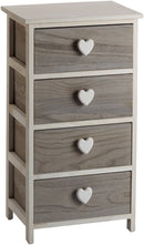 Cassettiera 4 Cassetti 40x29x73 cm in Legno con Cuore Grigia