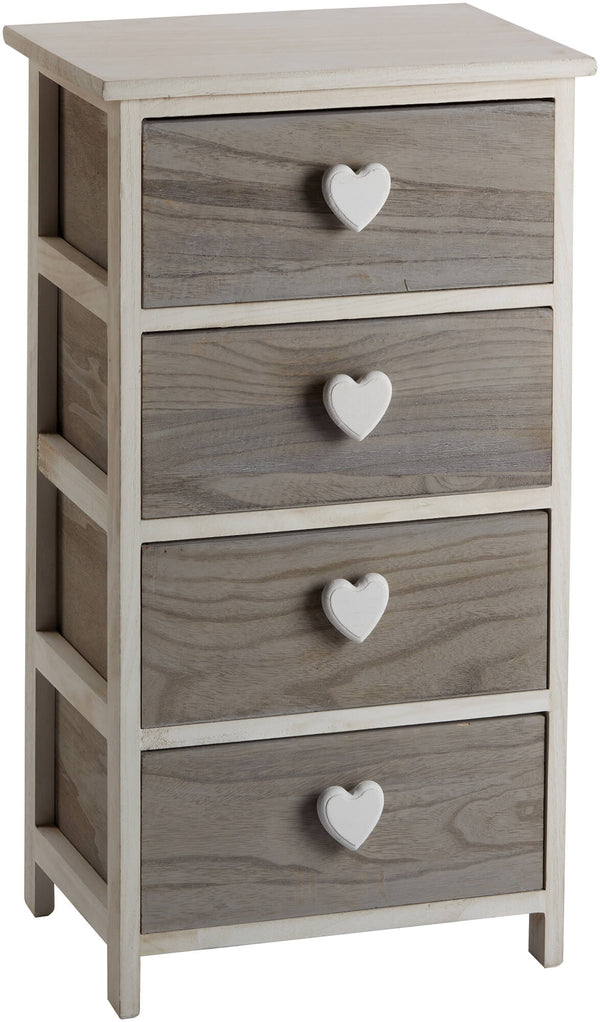 acquista Cassettiera 4 Cassetti 40x29x73 cm in Legno con Cuore Grigia