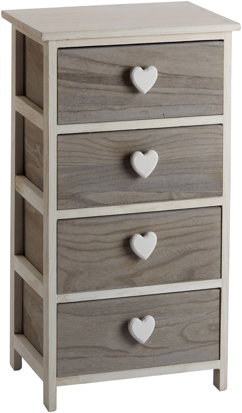 Cassettiera 4 Cassetti 40x29x73 cm in Legno con Cuore Grigia