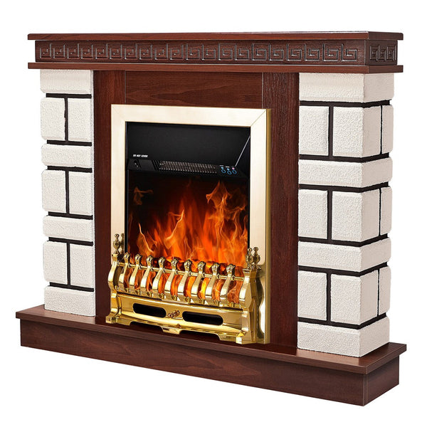 acquista Camino Elettrico da Pavimento 87,4x108x24,5 cm Effetto Fiamma 2000W Nazarii mini & Galileo Gold Noce