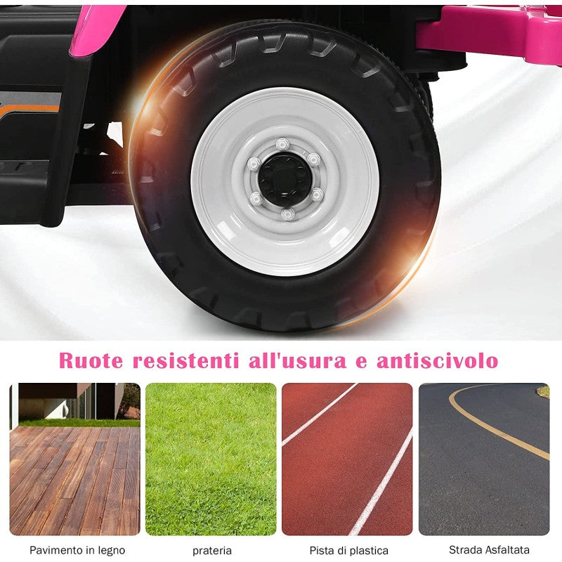 Trattore Elettrico per Bambini 12V con Rimorchio Rosa