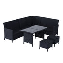 Set Salotto da Giardino in Rattan Sintetico 6 pezzi DIvano con Cuscini e Tavolino Nero 