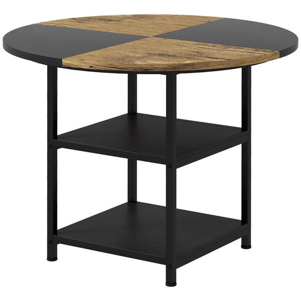 Tavolo da Pranzo 4-6 Persone Ø100x76 cm con Ripiani in Acciaio e MDF Nero e Marrone sconto