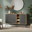 Madia Moderna Credenza 142x83 cm con 3 Ante e Vani a Giorno Rovere e Antracite      