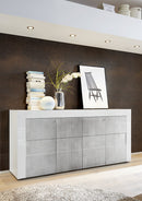 Credenza Mobile da Salotto 4 Porte 181x42x84cm TFT  Build Bianco Lucido e Cemento