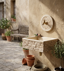 Lavello Rettangolare da Esterno 45x35 cm con Rosone Installazione a Muro in Cemento Mattone Faccia a Vista Meseta Nocciola