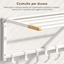 Portasciugamani a Parete Pieghevole 60x32,5x20 cm con 5 Barre e 6 Ganci in Legno e Acciaio Bianco      