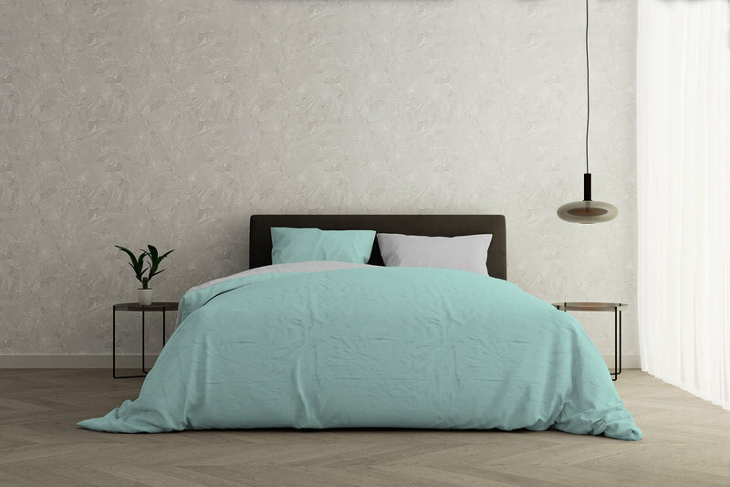 Copripiumino con Sacco e Federe Doubleface Verde Acqua\/Grigio Chiaro