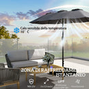 Ombrellone Doppio da Giardino a 12 Stecche con Manovella Base a Croce e Sacchi in Metallo e Poliestere Grigio Scuro      