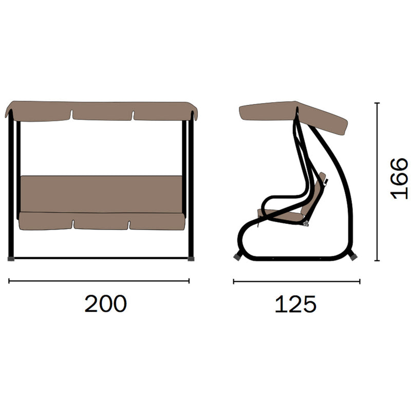 Dondolo da Giardino in Ferro 3 Posti Vorghini Swing Antracite e Tortora