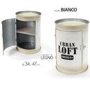 Tavolino Contenitore Bidone Tondo Struttura in Metallo Bianco e Ripiani in Legno