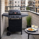 Barbecue a Gas 2 Fuochi 5 kW Griglia BBQ 45x32 cm con Piani Laterali e Ruote in Acciaio Nero      