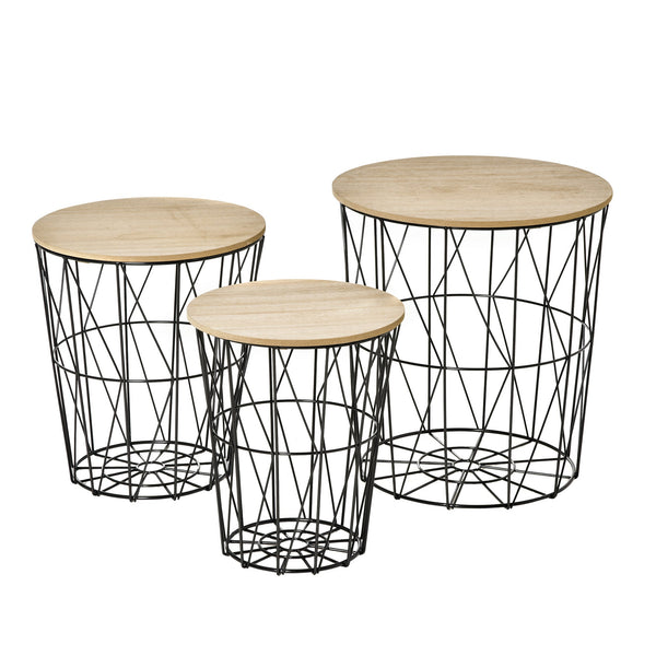sconto Set 3 Tavolini Ripiano Rimovibile in Acciaio e MDF Legno