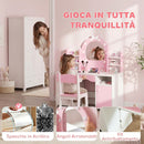 Set Toeletta Trucco Bambina 2 in 1 90x41x104 cm con Sgabello Specchio Luci a 2 Colori Cassetto e Ripiani in MDF Rosa      
