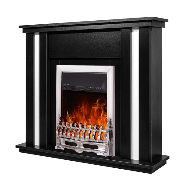 sconto Camino Elettrico da Pavimento 95x110x27 cm Effetto Fiamma 2000W Gustavo & Galileo silver Nero/bianco