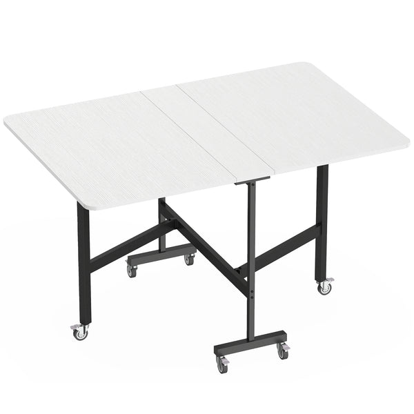 prezzo Tavolo Pieghevole per 4-6 Persone 120x80x73 cm con 2 Ribalte e Ruote con Freno Struttura in Acciaio Bianco Legno