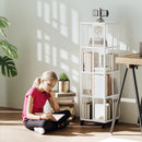 Libreria Moderna a 4 Ripiani 35x35x129 cm con Ruote in Metallo a Rete Bianco  