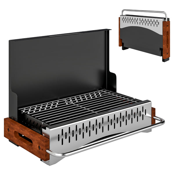 sconto Barbecue Portatile a Carbone con Vaschetta Rimovibile, in Acciaio Inox e Metallo, 50.5x34x33 cm, Nero