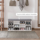 Panchina Scarpiera con Ripiani Regolabili in Legno Bianco e Grigio 104x30x48 cm 
