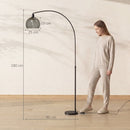Lampada da Terra ad Arco 90x26x180 cm con Interruttore a Pedale in Metallo e Marmo Nero e Grigio Fumo      