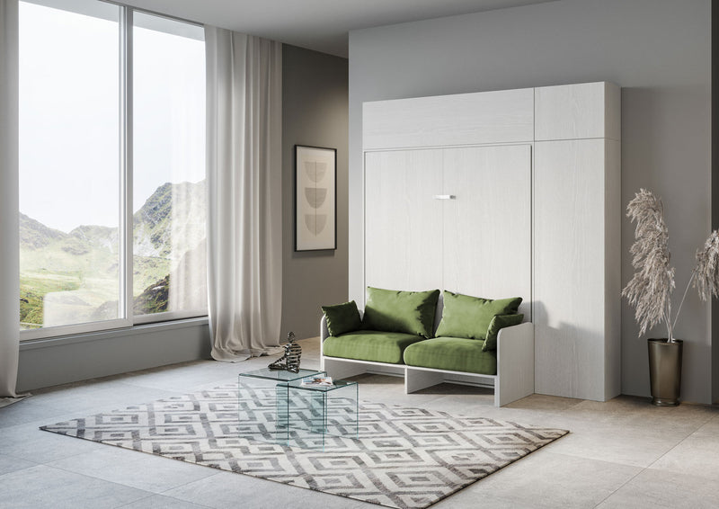 Letto Matrimoniale A Scomparsa 160 Kentaro Con Divano E Mobili Bianco Frassino e Verde      